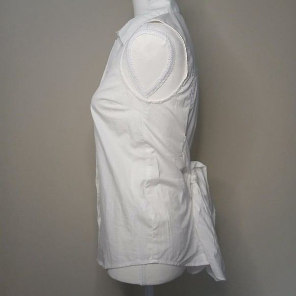 FRAME DENIM Preppy Light Academia Tie Poplin Sleeveless Blouse White Size XS - Picture 7 of 10